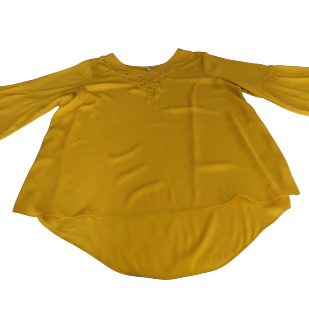 C Est. 1946 Blouse Women's Yellow/Gold Lace V-Neck 3/4 Flare Sleeve Sz 18/20W - Picture 7 of 10